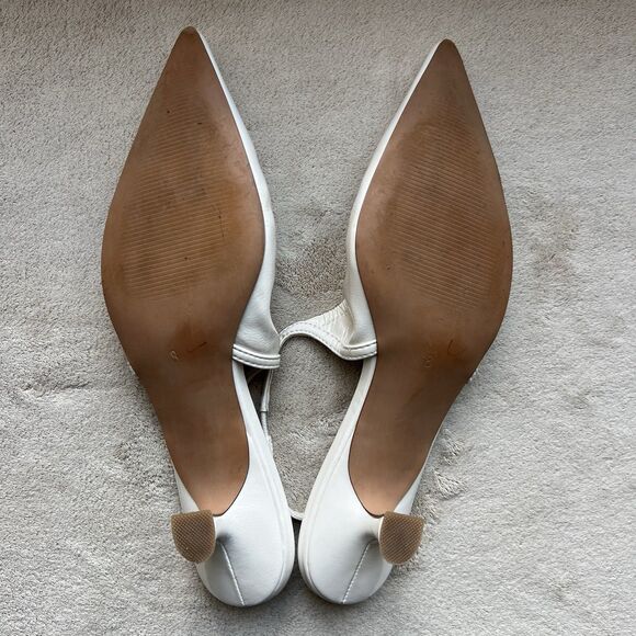 Steve Madden Gracey Bone White Kitten Heel Women 8 Pointy Toe Slingback Ruched - Picture 15 of 16